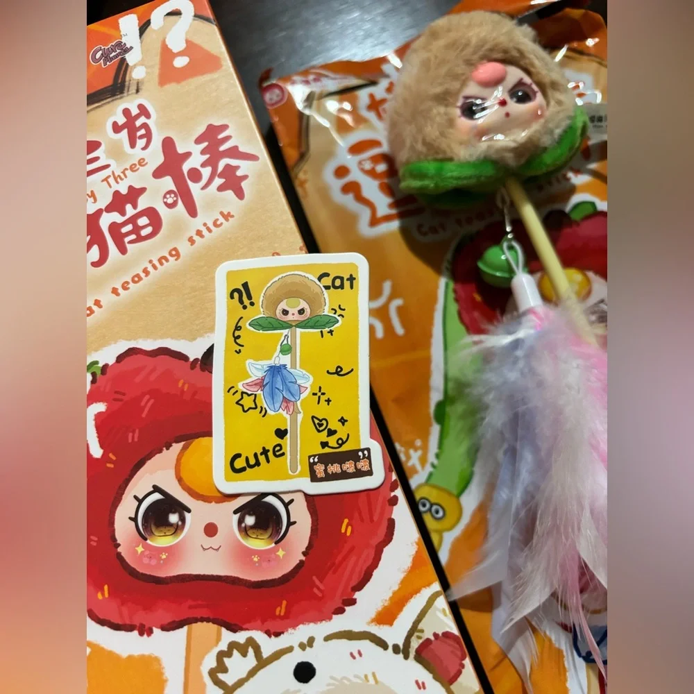 Baby Three Cat Teasing Stick Plush Series Confirmed Peach Boba